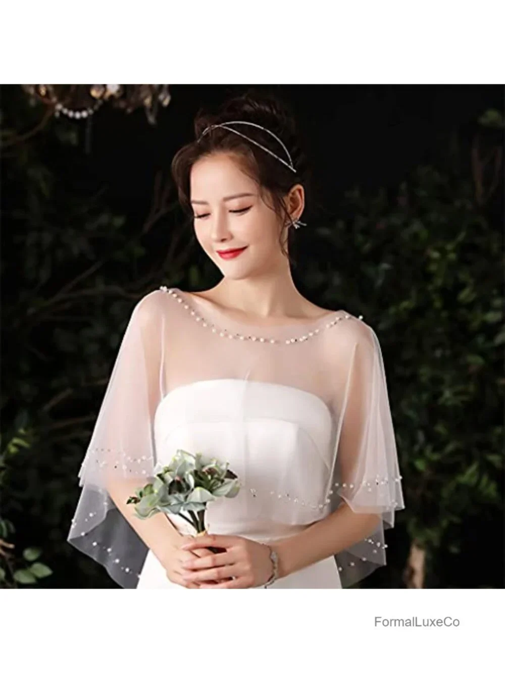 Beaded Tulle Wedding Capelet Shawl Wrap Bridal Shrug Party Evening